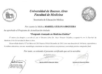 Postgrado Avanzado en Medicina Estética, Facultad de Medicina UBA  - Alma Estética - Dra. Mariela Or